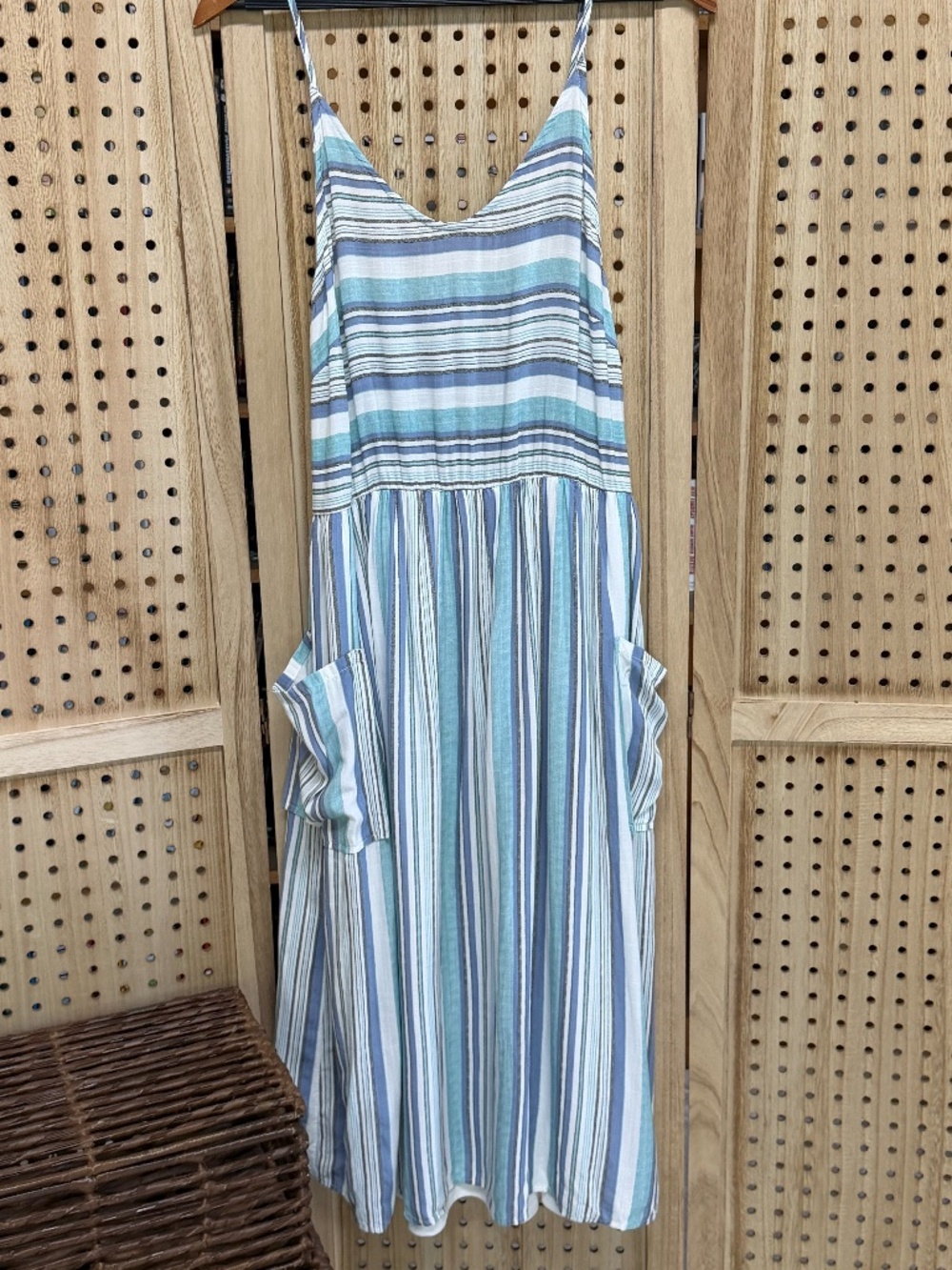 LE LIS Striped Pocket Midi Dress Blue Coastal Cottage Sundress
